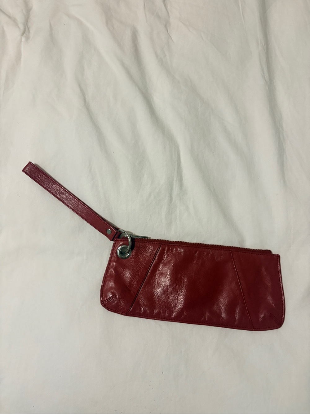 Red Leather Wristlet Clutch - Women's Bag
